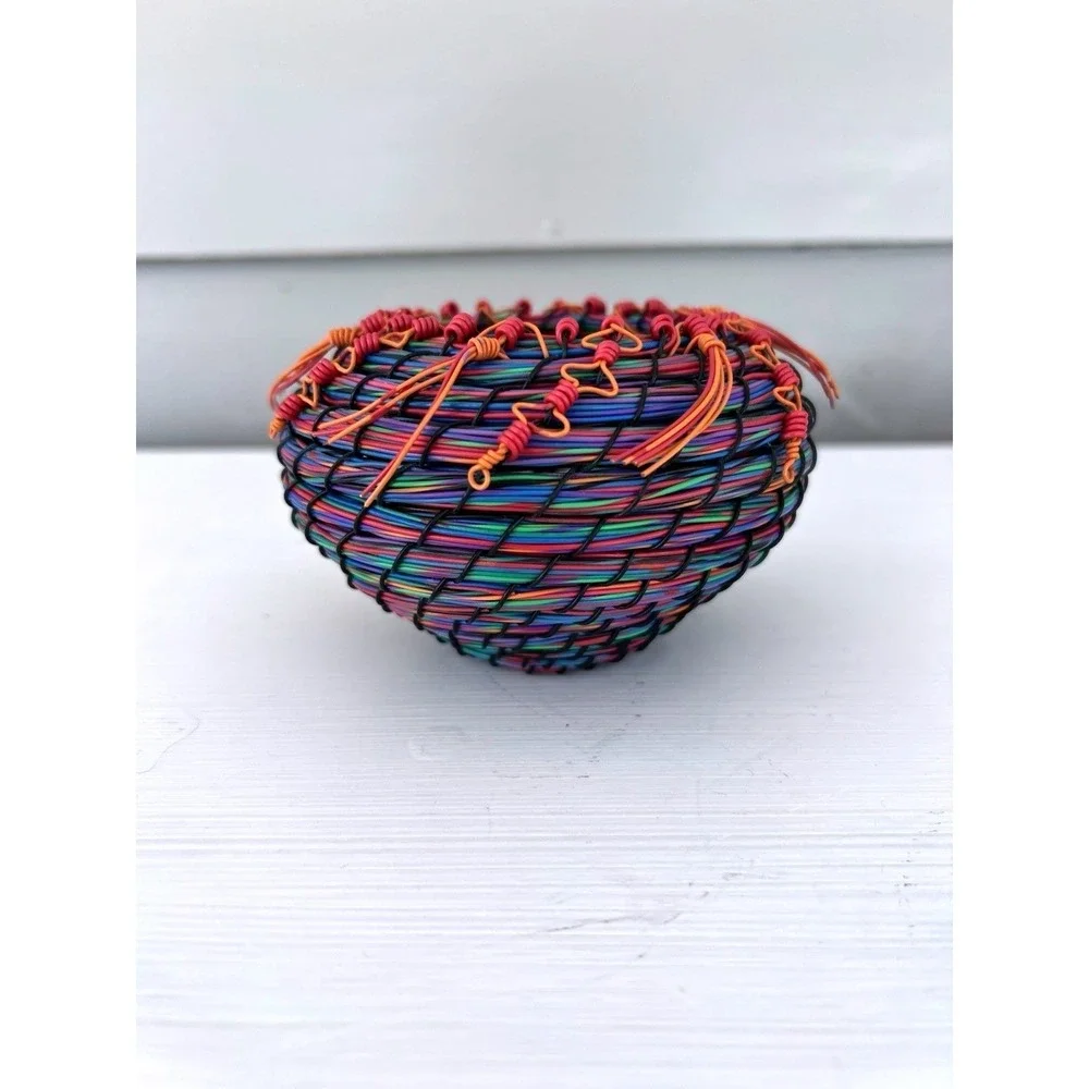 Telephone Wire Basket‎ Art Handmade Farling 1998 Summer Fiesta Signed Vintage